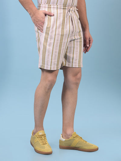 Men's Peach Vertical Stripes Shorts-Men Shorts-Crimsoune Club