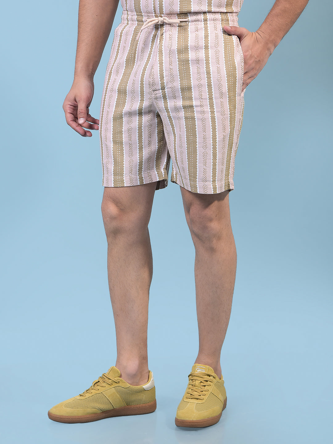 Men's Peach Vertical Stripes Shorts-Men Shorts-Crimsoune Club
