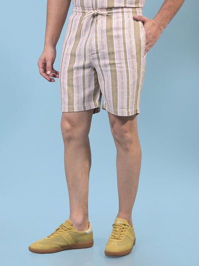Men's Peach Vertical Stripes Shorts-Men Shorts-Crimsoune Club