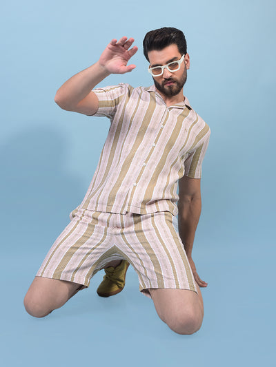 Men's Peach Vertical Stripes Shorts-Men Shorts-Crimsoune Club
