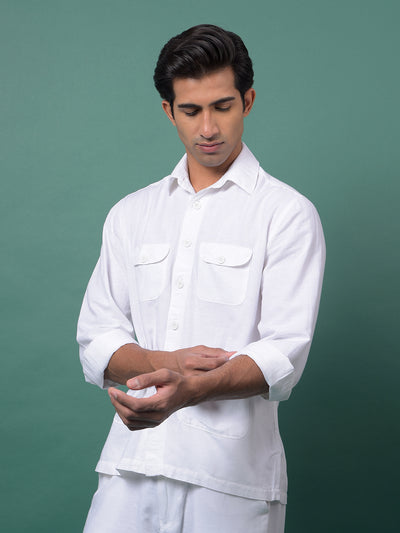 White Linen Shirt-Men Shirts-Crimsoune Club