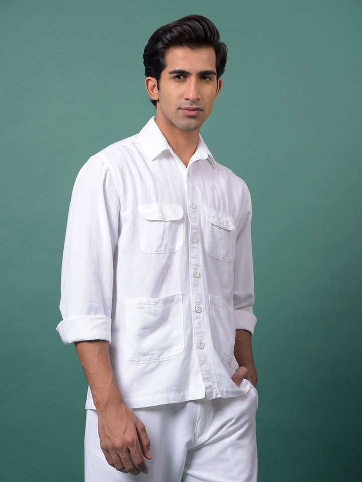 White Linen Shirt-Men Shirts-Crimsoune Club