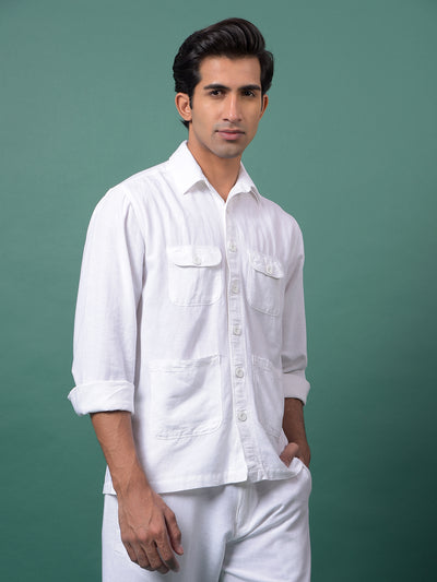 White Linen Shirt-Men Shirts-Crimsoune Club