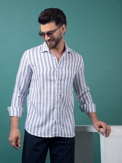 White Vertical Stripes 100% Cotton Shirt-Men Shirts-Crimsoune Club
