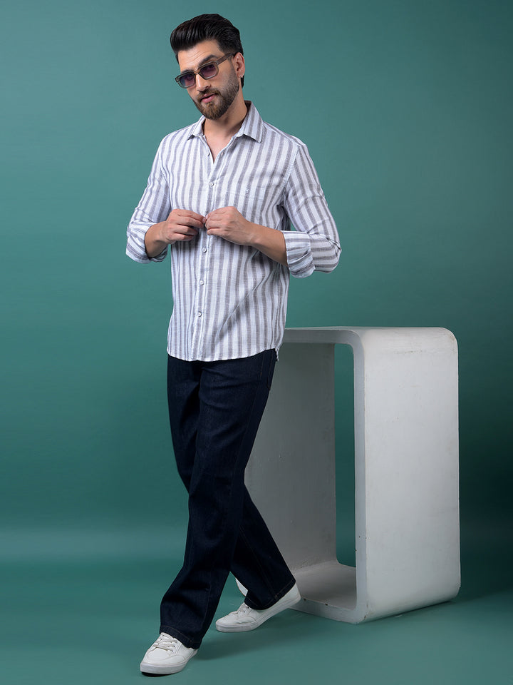 White Vertical Stripes 100% Cotton Shirt-Men Shirts-Crimsoune Club