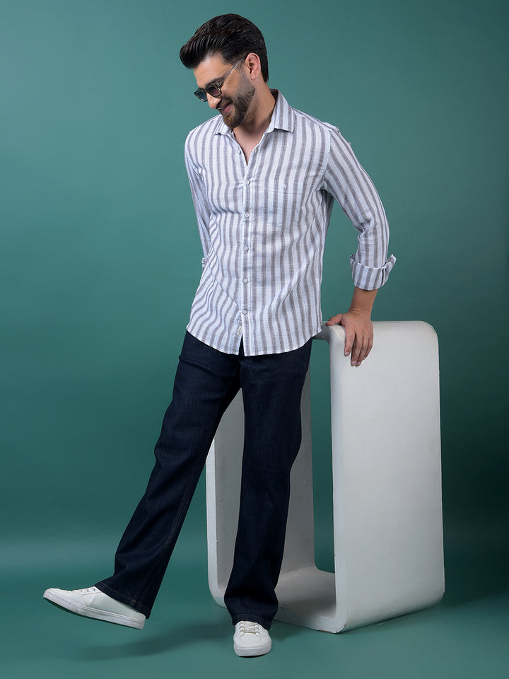 White Vertical Stripes 100% Cotton Shirt-Men Shirts-Crimsoune Club