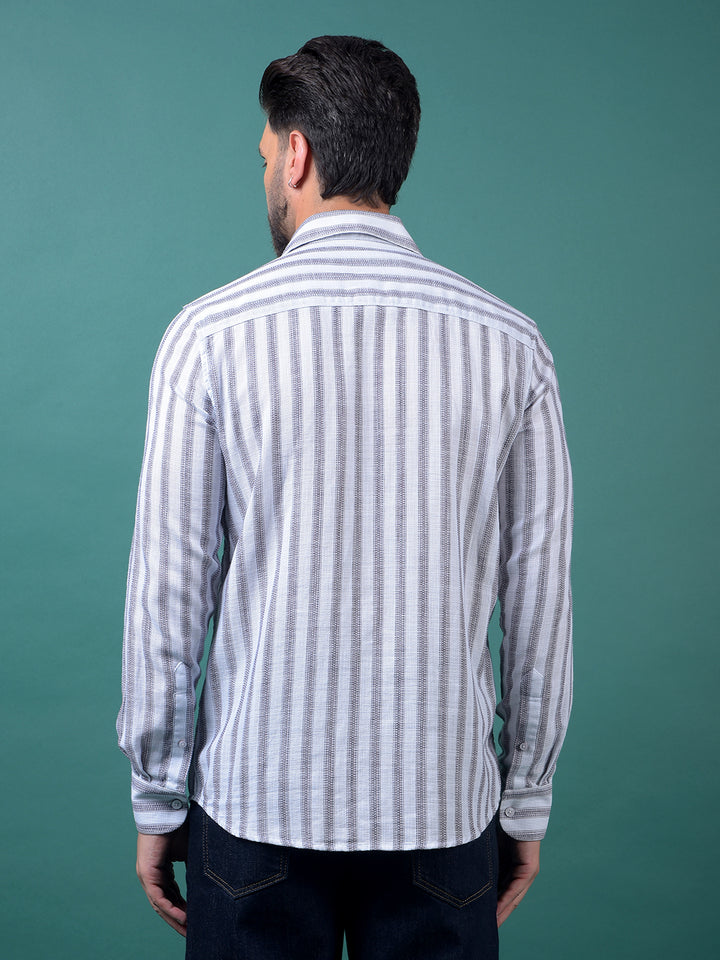 White Vertical Stripes 100% Cotton Shirt-Men Shirts-Crimsoune Club
