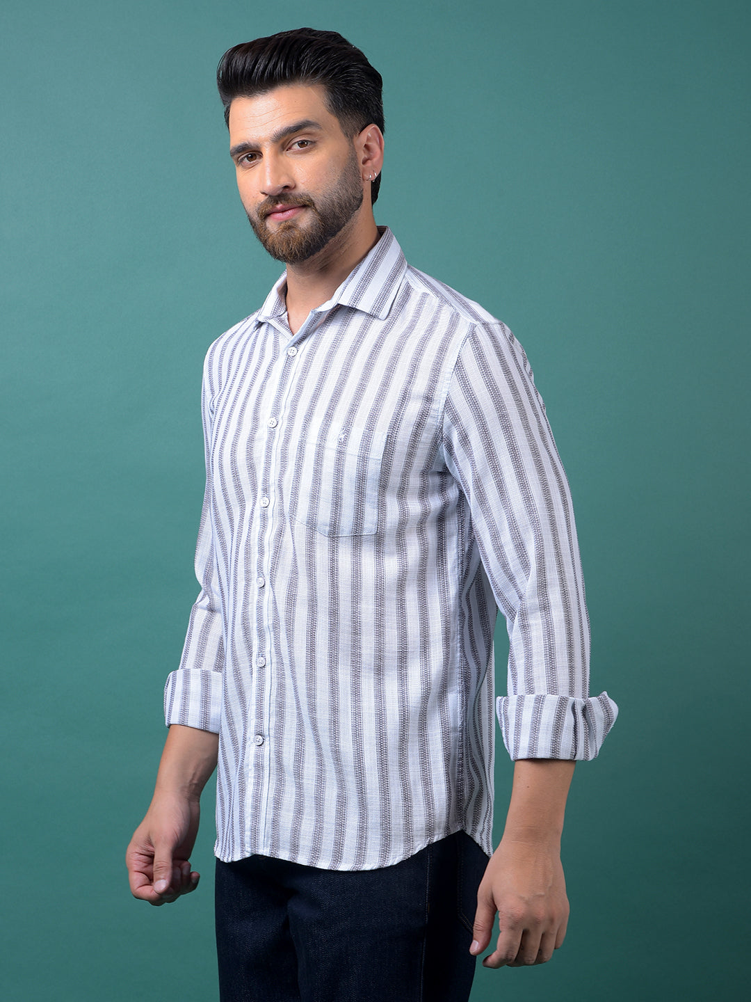White Vertical Stripes 100% Cotton Shirt-Men Shirts-Crimsoune Club
