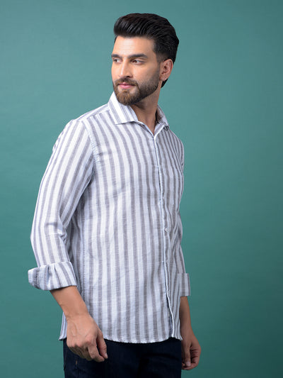 White Vertical Stripes 100% Cotton Shirt-Men Shirts-Crimsoune Club