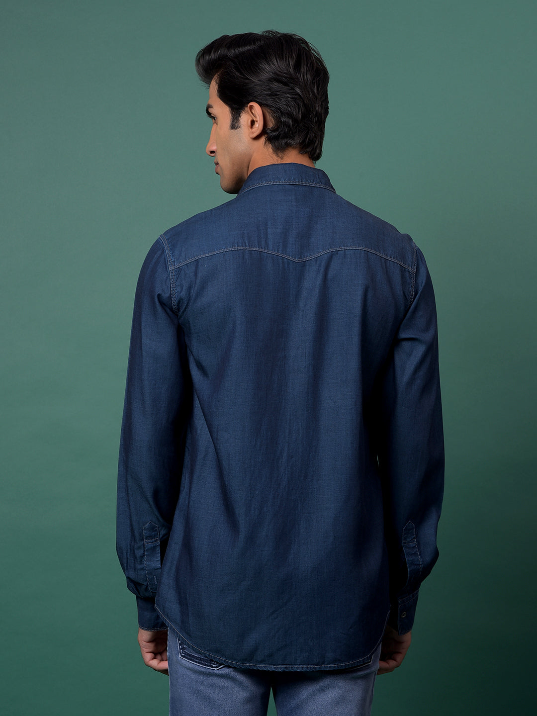 Blue 100% Cotton Denim Shirt-Men Shirts-Crimsoune Club