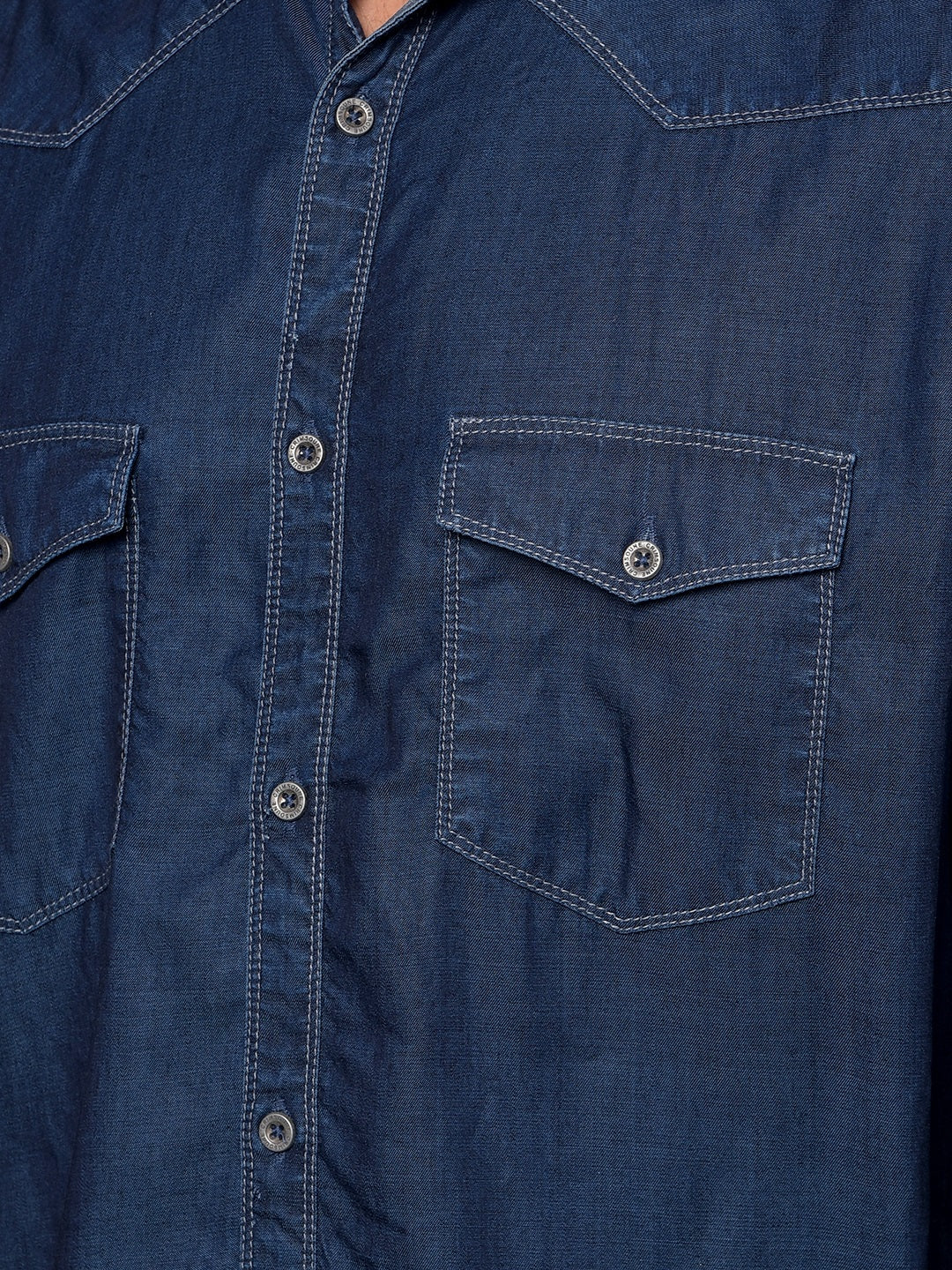 Blue 100% Cotton Denim Shirt-Men Shirts-Crimsoune Club