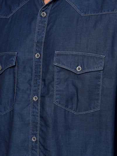 Blue 100% Cotton Denim Shirt-Men Shirts-Crimsoune Club