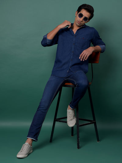 Blue 100% Cotton Denim Shirt-Men Shirts-Crimsoune Club