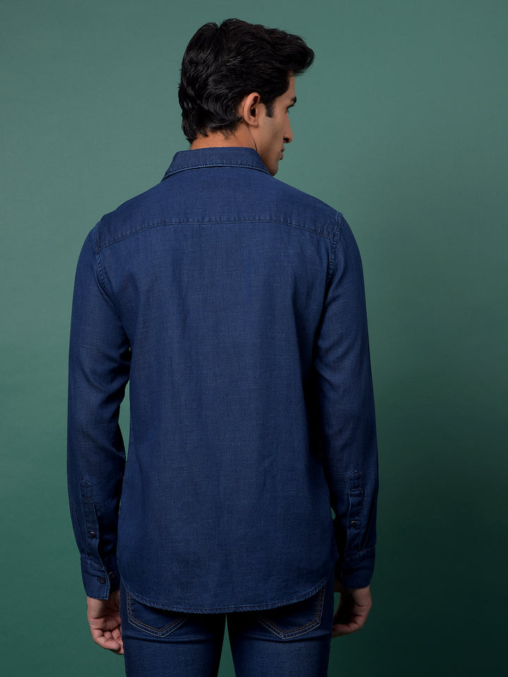 Blue 100% Cotton Denim Shirt-Men Shirts-Crimsoune Club