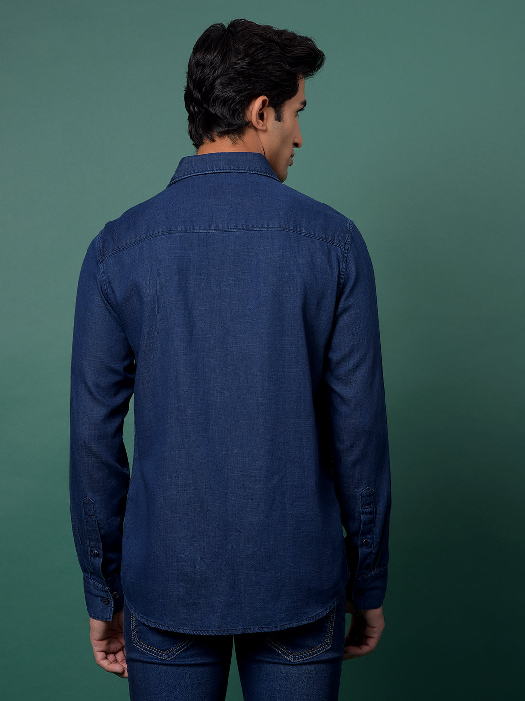 Blue 100% Cotton Denim Shirt-Men Shirts-Crimsoune Club