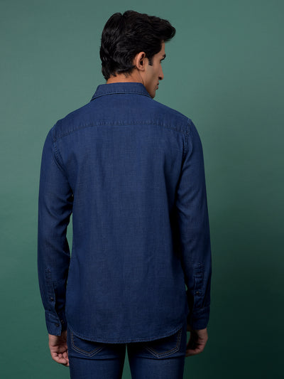 Blue 100% Cotton Denim Shirt-Men Shirts-Crimsoune Club