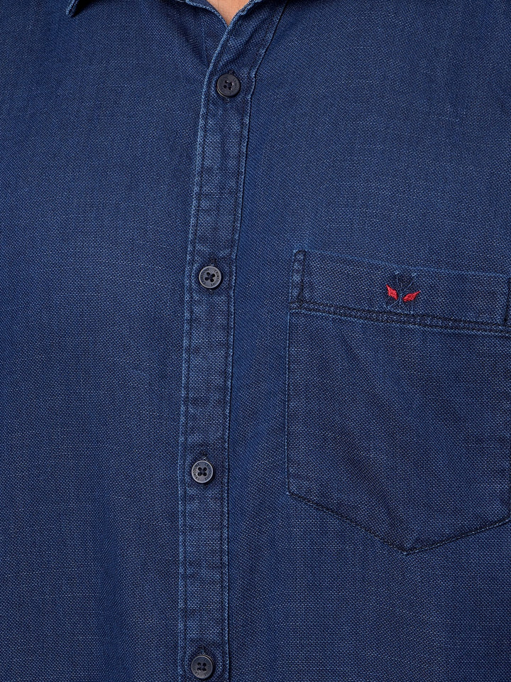 Blue 100% Cotton Denim Shirt-Men Shirts-Crimsoune Club