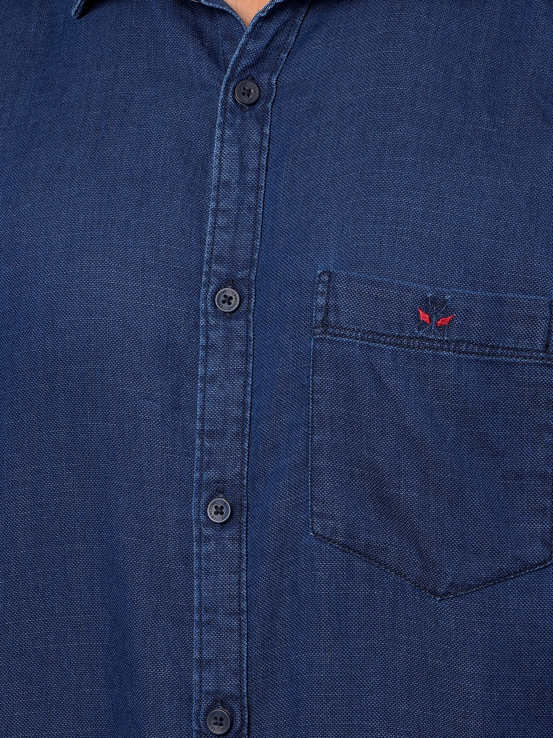Blue 100% Cotton Denim Shirt-Men Shirts-Crimsoune Club