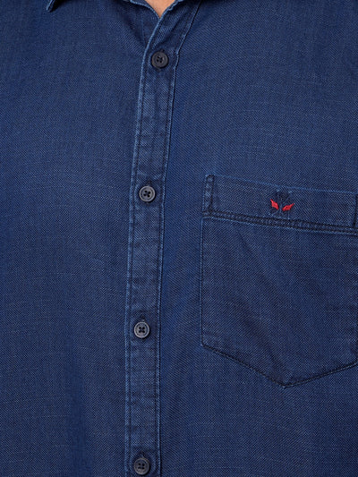 Blue 100% Cotton Denim Shirt-Men Shirts-Crimsoune Club