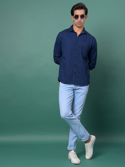 Blue Denim Shirt-Men Shirts-Crimsoune Club