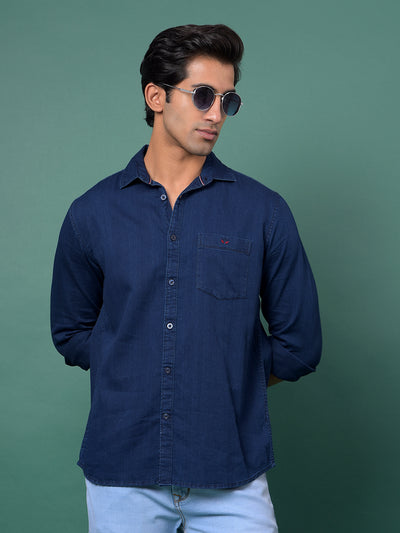 Blue Denim Shirt-Men Shirts-Crimsoune Club