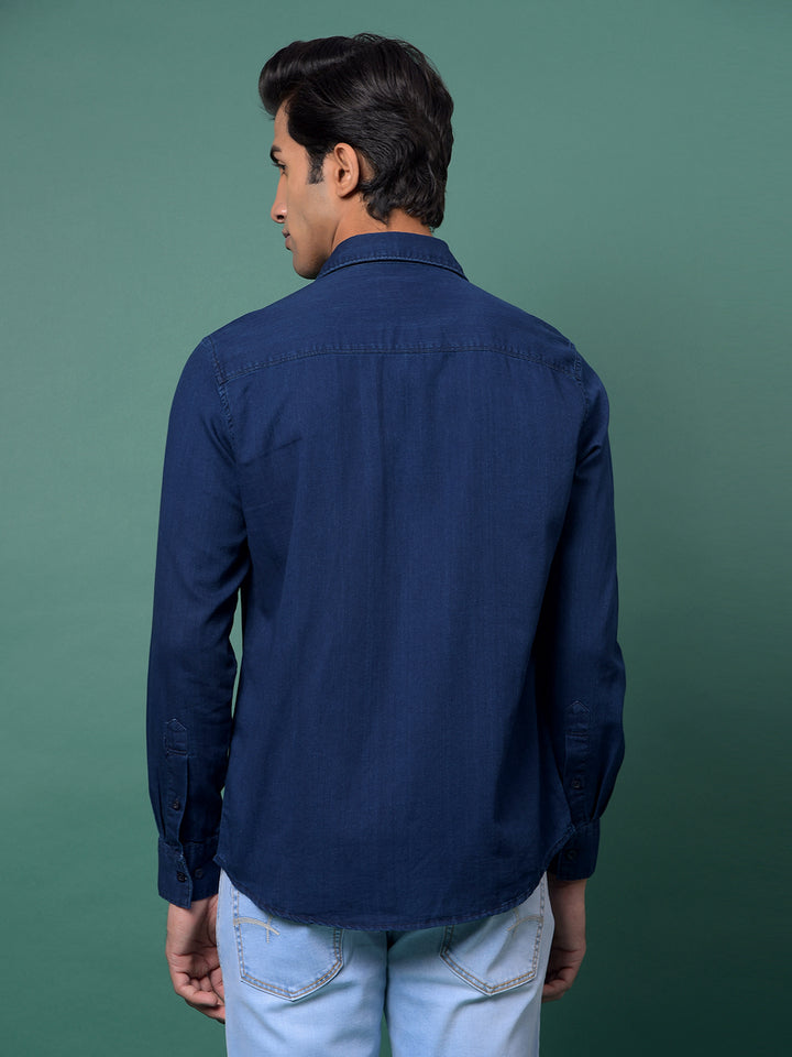 Blue Denim Shirt-Men Shirts-Crimsoune Club