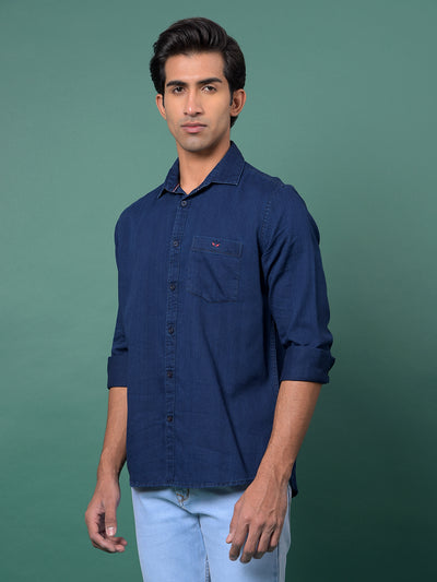 Blue Denim Shirt-Men Shirts-Crimsoune Club