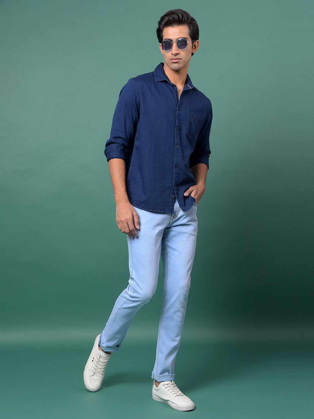 Blue Denim Shirt-Men Shirts-Crimsoune Club