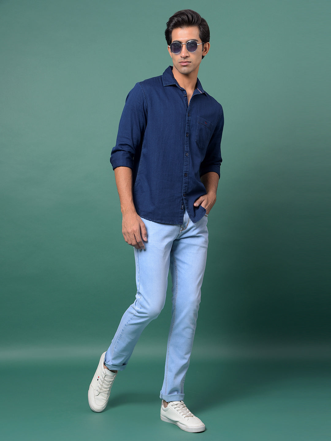 Blue Denim Shirt-Men Shirts-Crimsoune Club