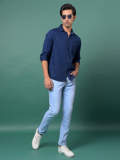 Blue Denim Shirt-Men Shirts-Crimsoune Club
