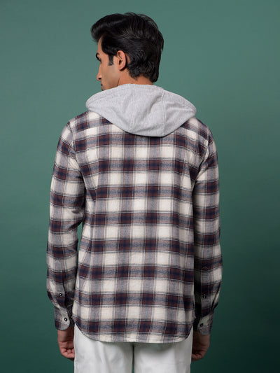 Brown Checked 100% Cotton Hooded Neck Shirt-Men Shirts-Crimsoune Club