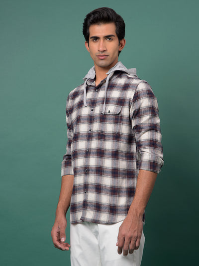 Brown Checked 100% Cotton Hooded Neck Shirt-Men Shirts-Crimsoune Club