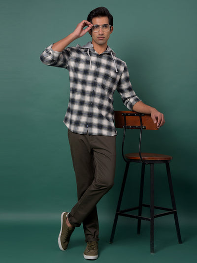 Green Checked 100% Cotton Hooded Neck Shirt-Men Shirts-Crimsoune Club