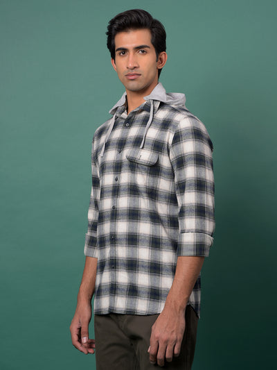 Green Checked 100% Cotton Hooded Neck Shirt-Men Shirts-Crimsoune Club