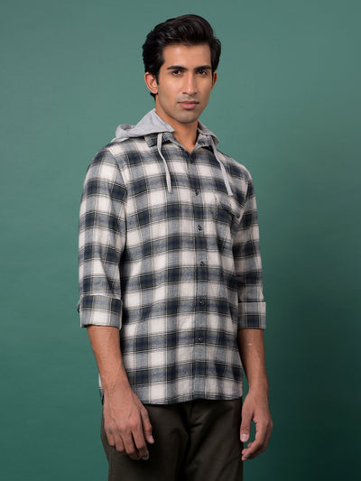Green Checked 100% Cotton Hooded Neck Shirt-Men Shirts-Crimsoune Club