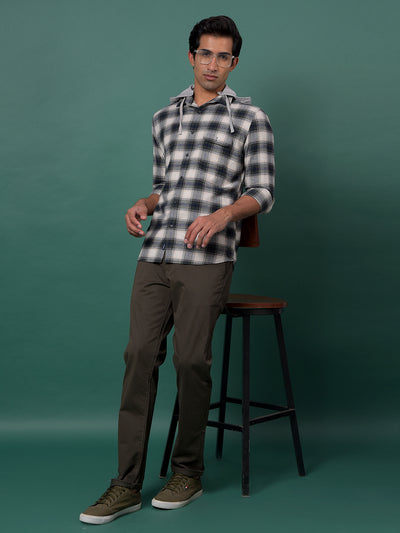 Green Checked 100% Cotton Hooded Neck Shirt-Men Shirts-Crimsoune Club