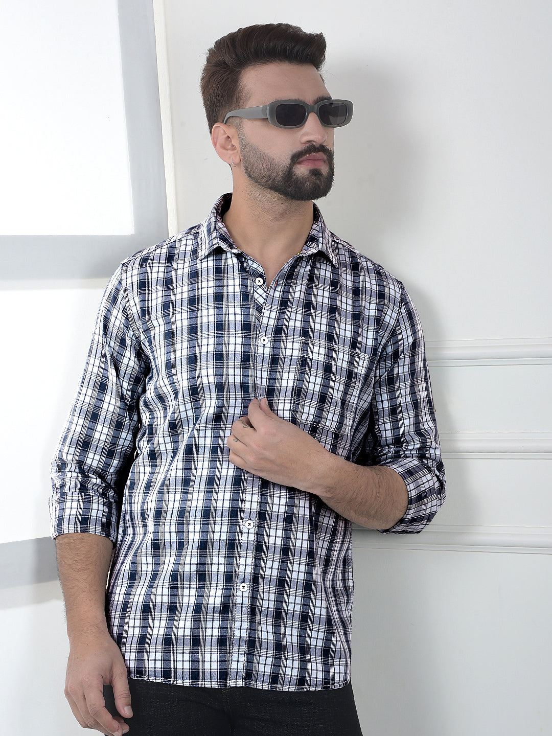 Crest Azure Blue Checked 100% Cotton Shirt-Men Shirts-Crimsoune Club