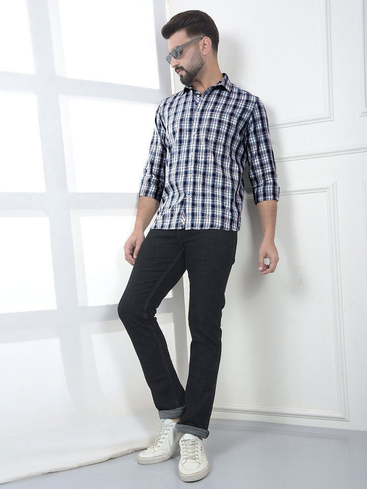 Crest Azure Blue Checked 100% Cotton Shirt-Men Shirts-Crimsoune Club