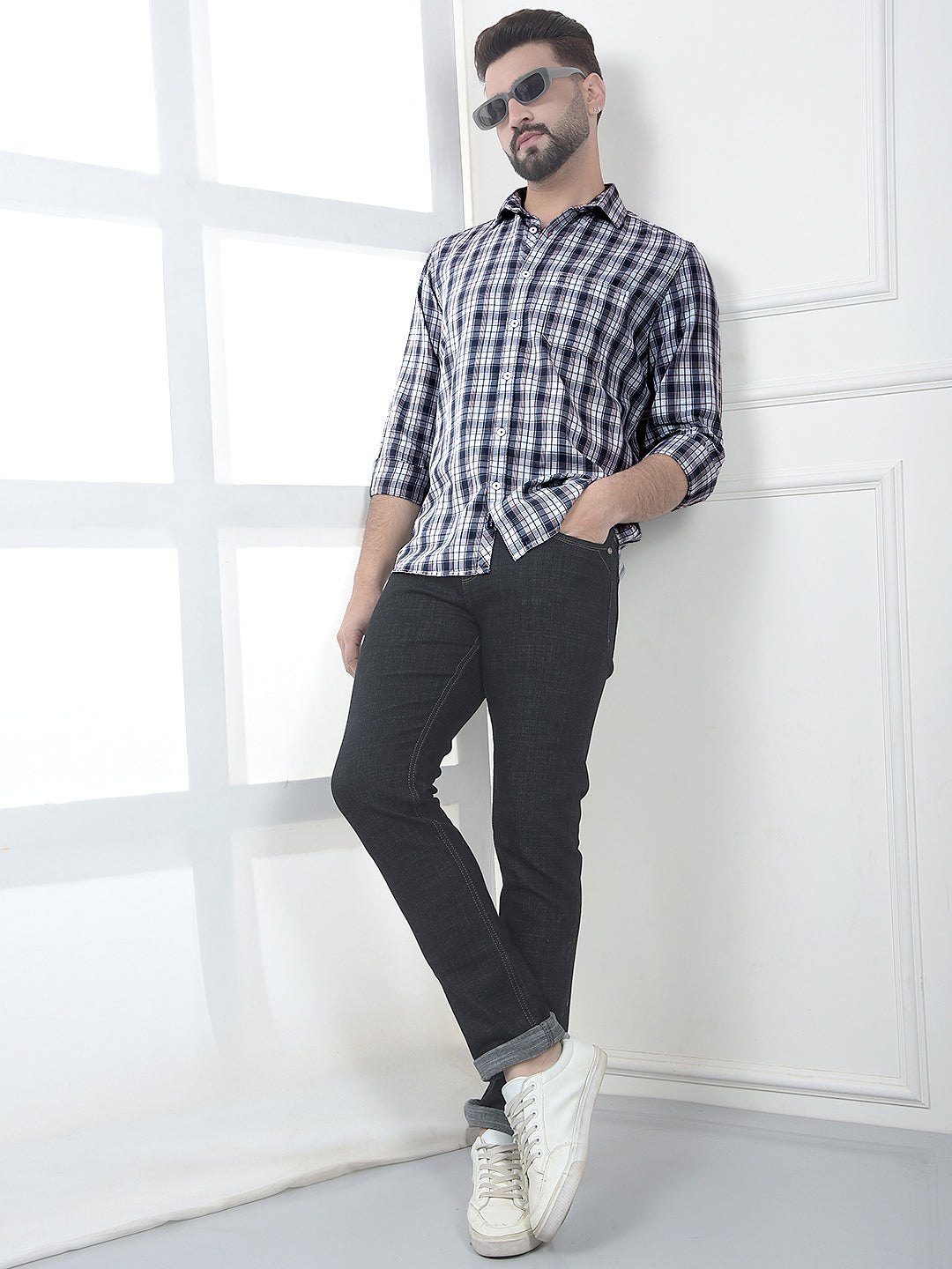 Crest Azure Blue Checked 100% Cotton Shirt-Men Shirts-Crimsoune Club