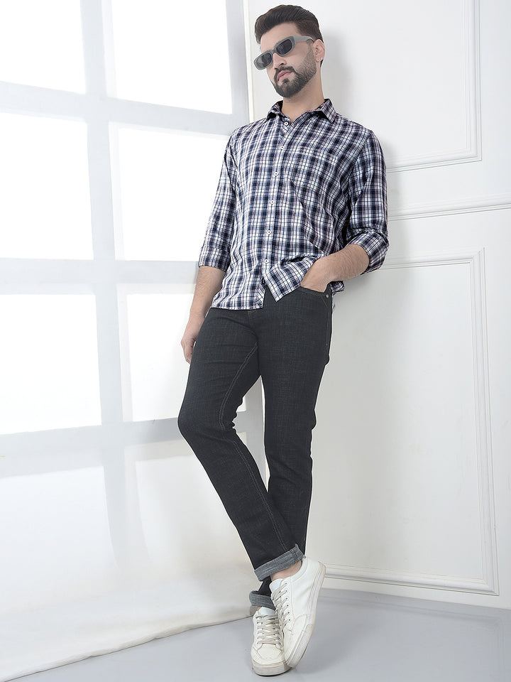 Crest Azure Blue Checked 100% Cotton Shirt-Men Shirts-Crimsoune Club