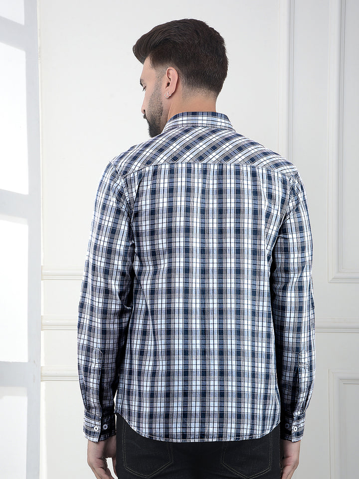 Crest Azure Blue Checked 100% Cotton Shirt-Men Shirts-Crimsoune Club