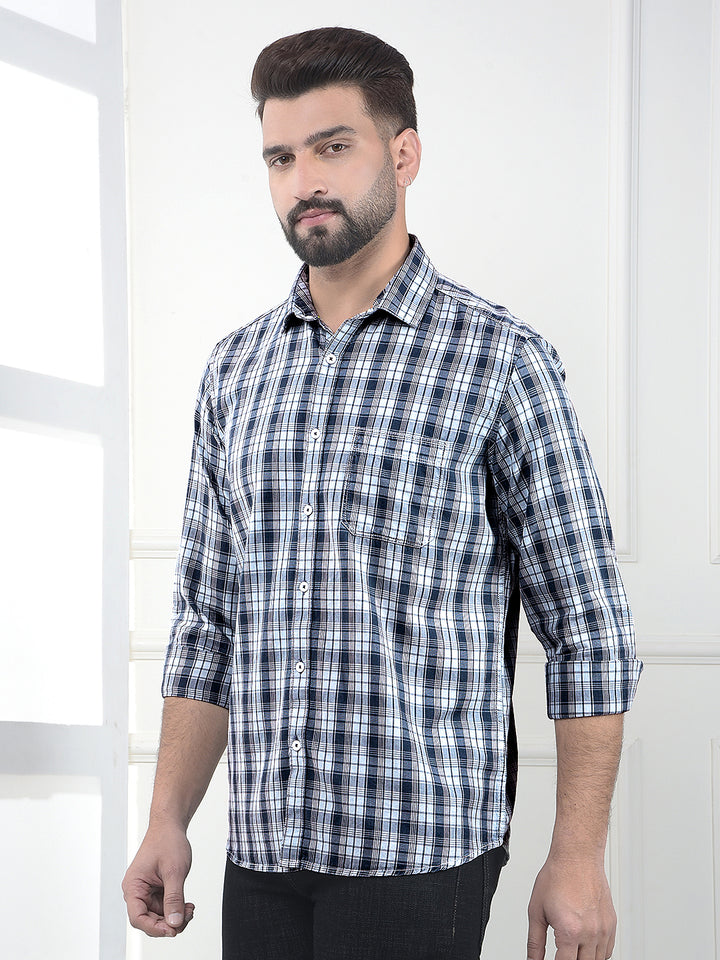 Crest Azure Blue Checked 100% Cotton Shirt-Men Shirts-Crimsoune Club