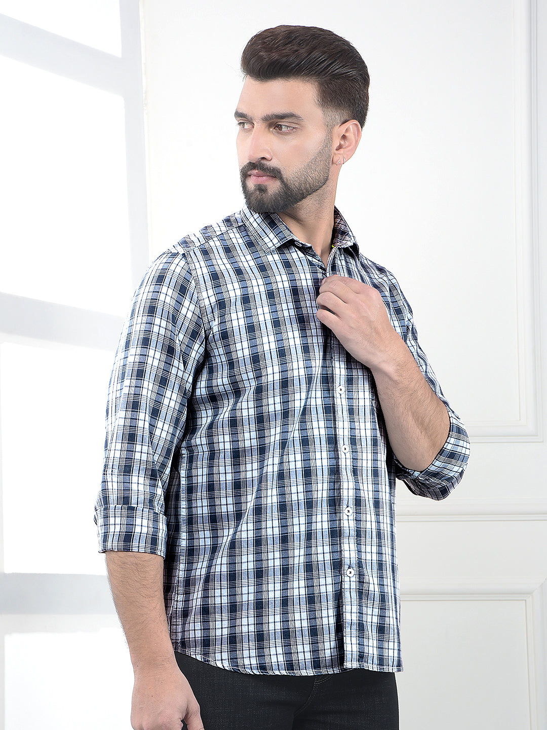 Crest Azure Blue Checked 100% Cotton Shirt-Men Shirts-Crimsoune Club