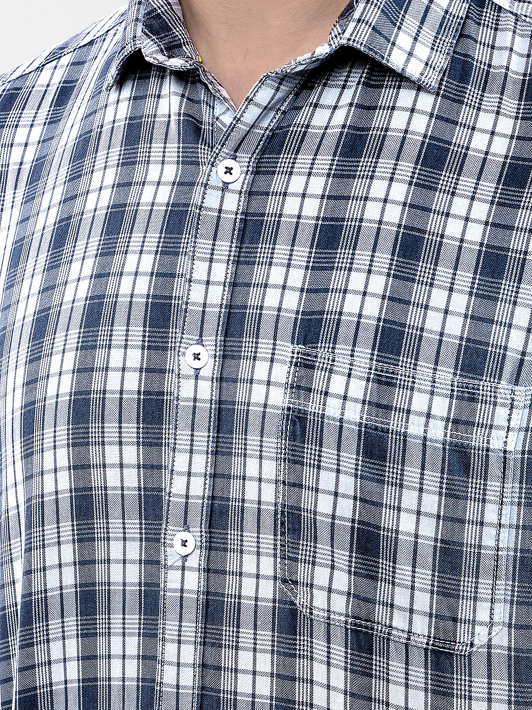 Crest Azure Blue Checked 100% Cotton Shirt-Men Shirts-Crimsoune Club