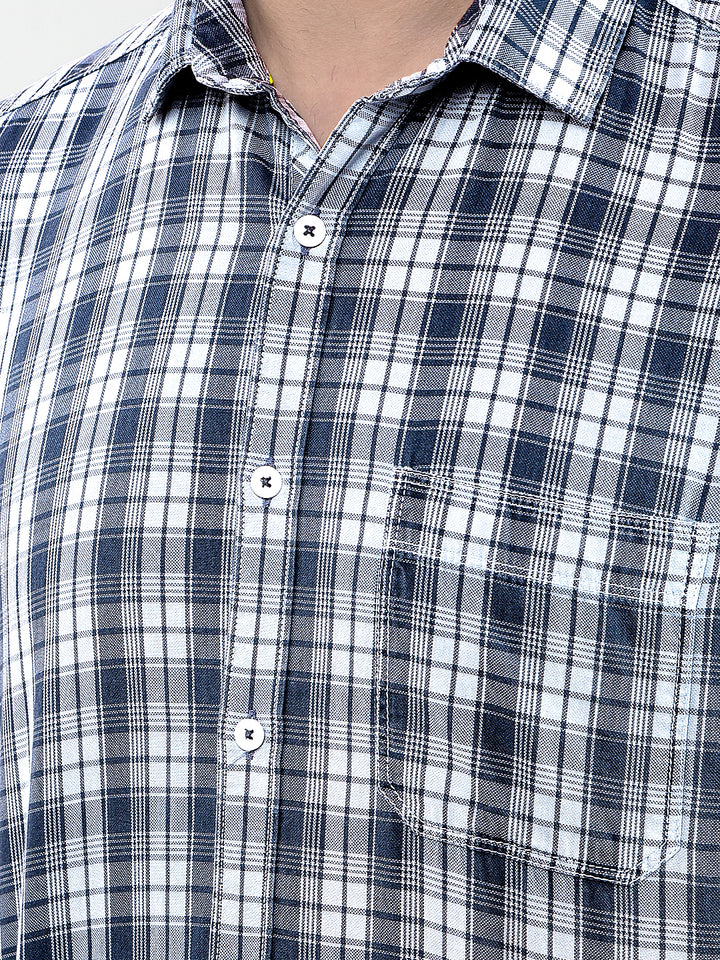 Crest Azure Blue Checked 100% Cotton Shirt-Men Shirts-Crimsoune Club