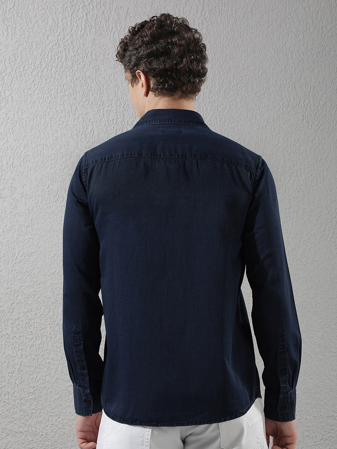 Navy Blue 100% Cotton Denim Shirt-Men Shirts-Crimsoune Club