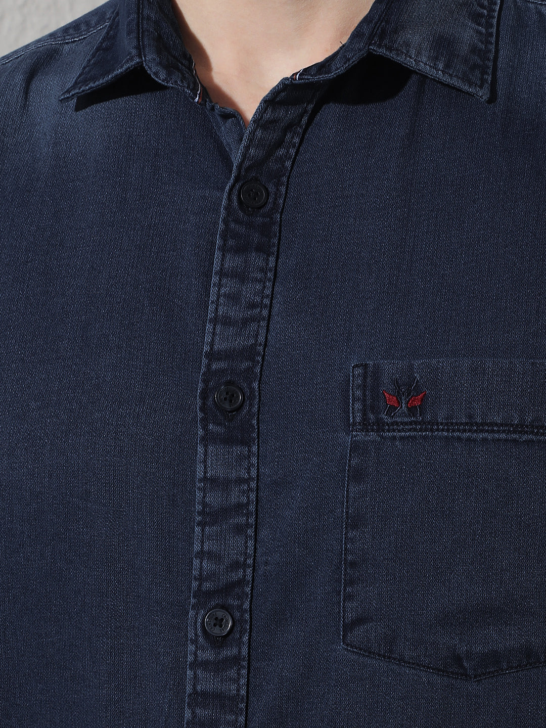 Navy Blue 100% Cotton Denim Shirt-Men Shirts-Crimsoune Club