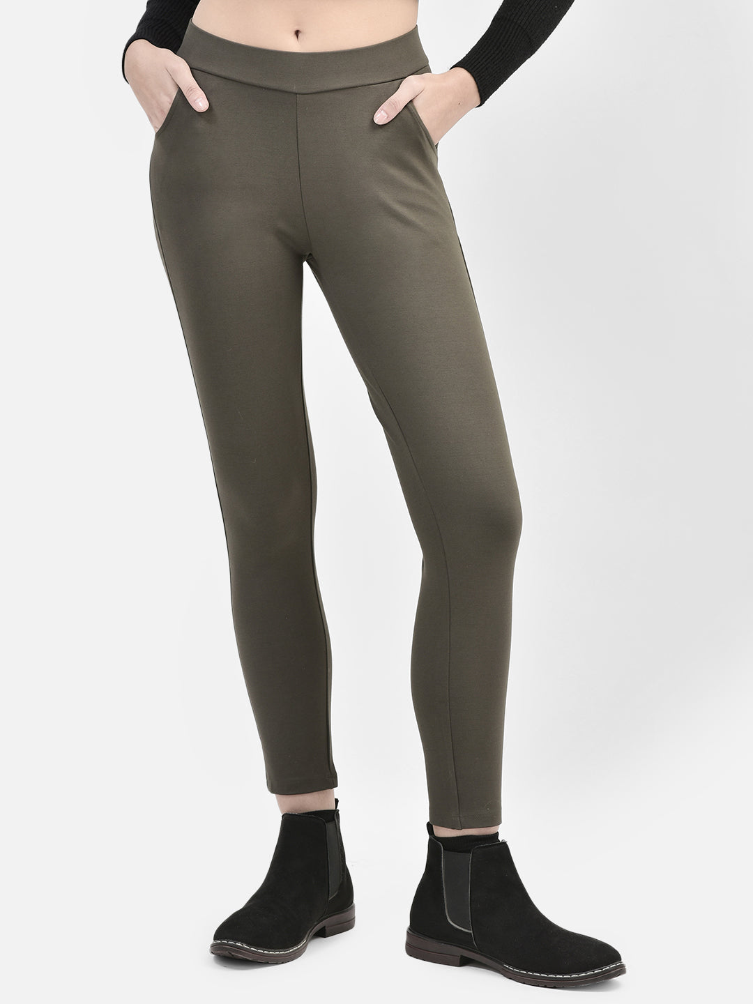 Olive Tights-Women Jeans-Crimsoune Club