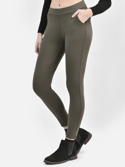 Olive Tights-Women Jeans-Crimsoune Club