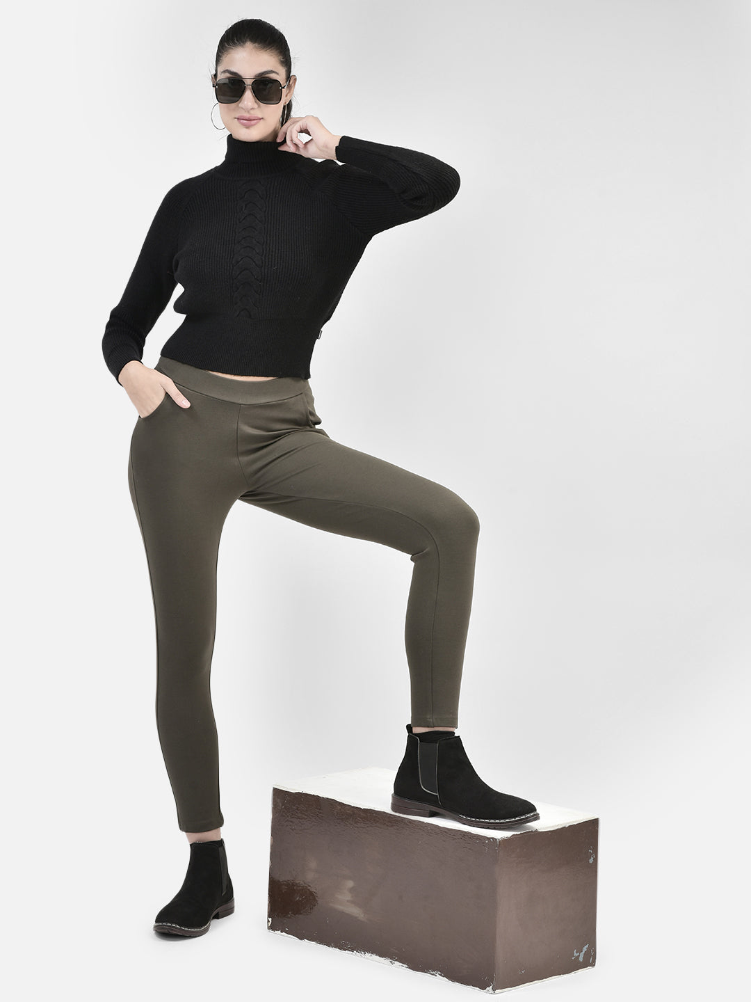 Olive Tights-Women Jeans-Crimsoune Club